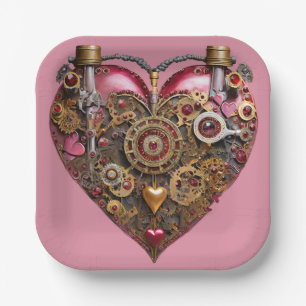 Streampunk Heart Ruby Valentine Paper Plate