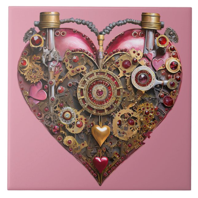 Streampunk Heart Ruby Valentine Tile (Front)