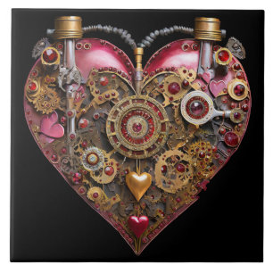 Streampunk Heart Ruby Valentine Tile