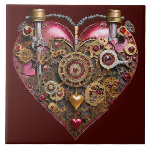 Streampunk Heart Ruby Valentine Tile