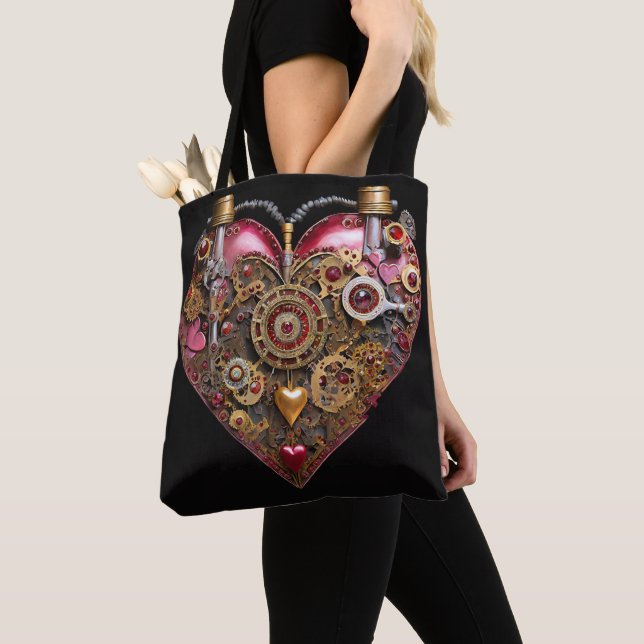 Streampunk Heart Ruby Valentine Tote Bag (Close Up)