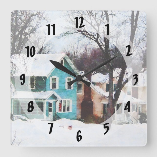 Street After Snow Square Wall Clock (Front)