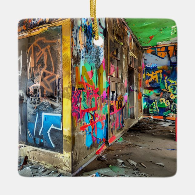 Street Art Abandoned Building Personalised Ceramic Ornament (Front)