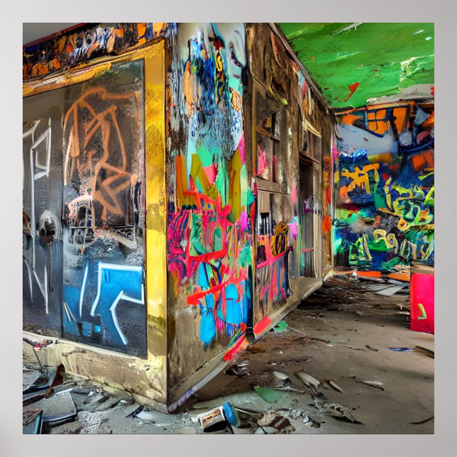 Street Art Abandoned Building Personalised Poster (Front)