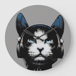 Street Art Cat With Headphones Clock