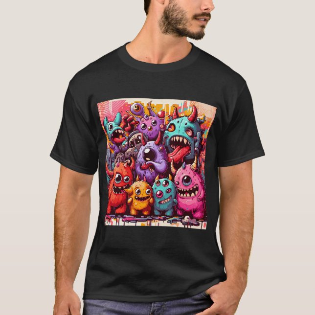Street Art Cute Monsters Pattern T-Shirt (Front)