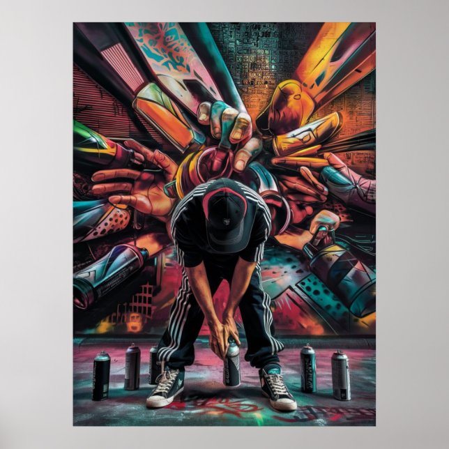 Street Artist with Spray Cans Poster (Front)