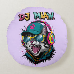 Street Cat DJ Attitude – Bold Streetwear Art Round Cushion