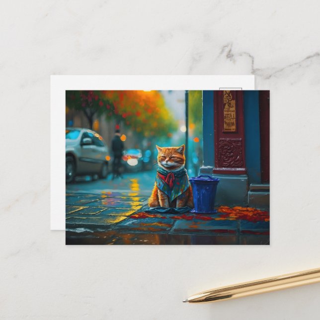 Street Cat, Multi colour, Street Life Postcard (Front/Back In Situ)
