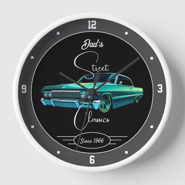 Street Classics Chevy Sixties Car Any Name Black  Clock (Front)