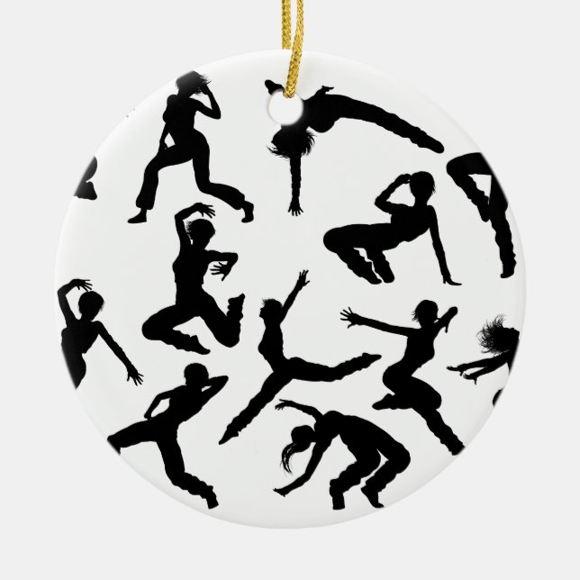 Street Dance Dancer Silhouettes Ceramic Tree Decoration (Front)