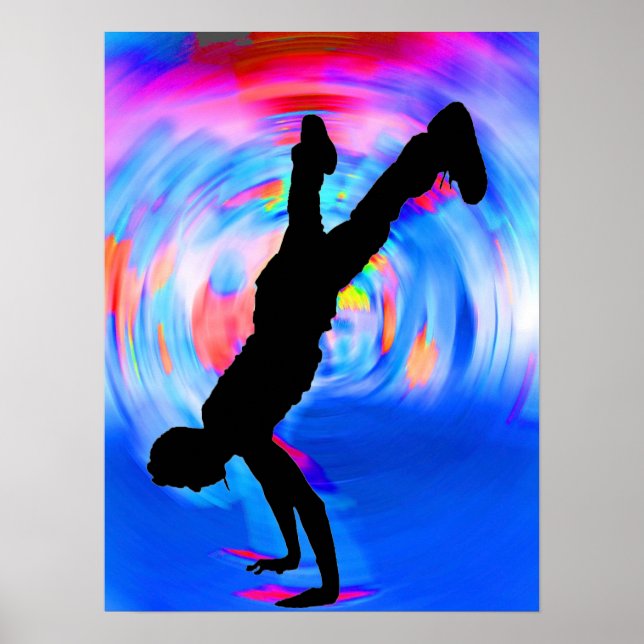 Street Dancing, Silhouette, Blues/Reds/Pink Shades Poster (Front)