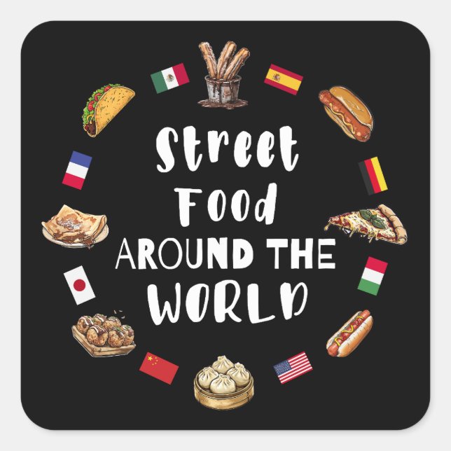 Street food around the world square sticker (Front)