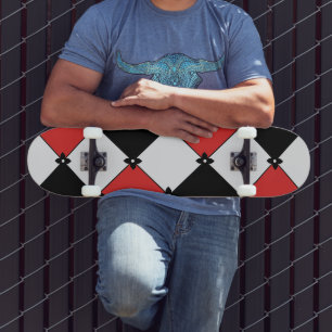 Street Grunge Argyle Pattern Bold Red Black Grey Skateboard