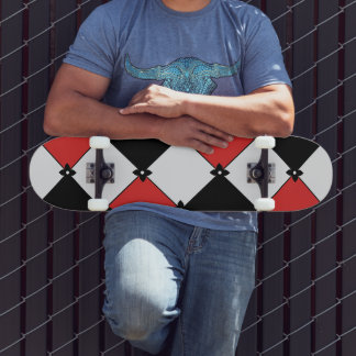 Street Grunge Argyle Pattern Bold Red Black Grey Skateboard