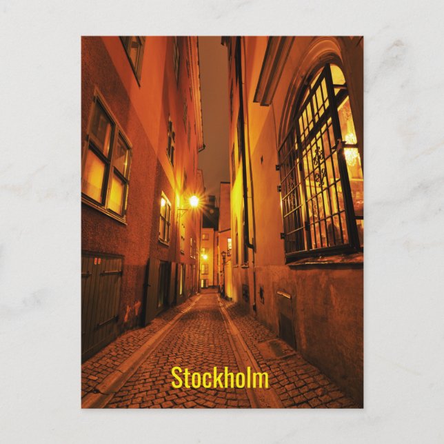 Street in Gamla Stan in Stockholm, Sweden at night Postcard (Front)