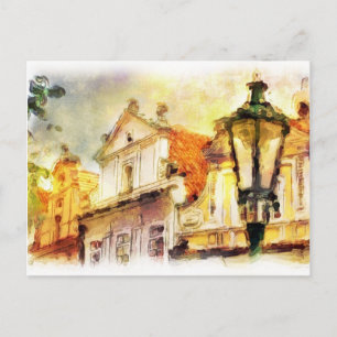 Street in old part of prague postcard