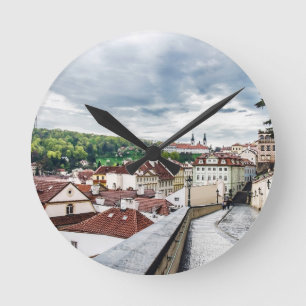 Street in Prague downtown Round Clock