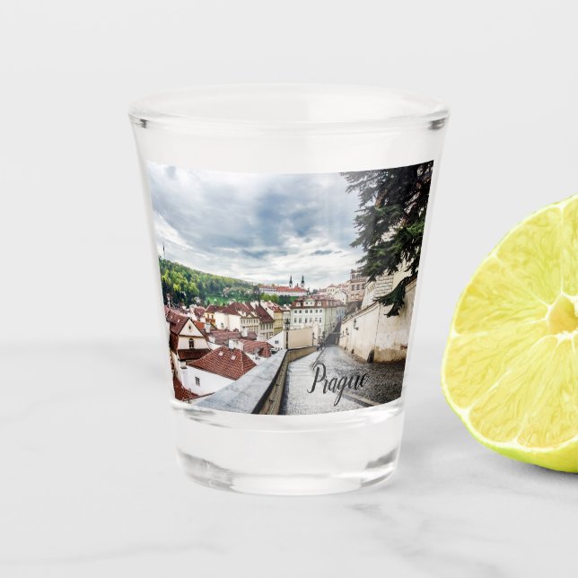 Street in Prague downtown Shot Glass (Front)