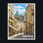 Street in Salzburg Austria Travel Postcard<br><div class="desc">Salzburg, Austria, is a city of timeless beauty, nestled between the dramatic Alps and the Salzach River. Known as the birthplace of Wolfgang Amadeus Mozart, it exudes a rich musical heritage, celebrated through festivals and concerts year-round. The city’s historic centre, a UNESCO World Heritage Site, is a masterpiece of Baroque...</div>