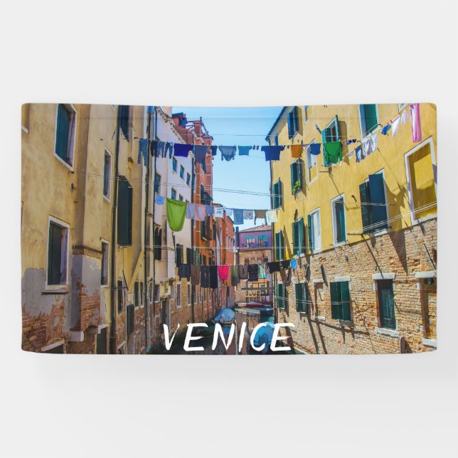 Street in Venice with laundry washed clothes Italy Banner (Horizontal)
