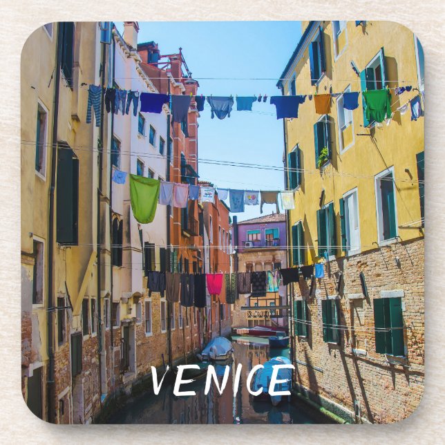 Street in Venice with laundry washed clothes Italy Coaster (Front)