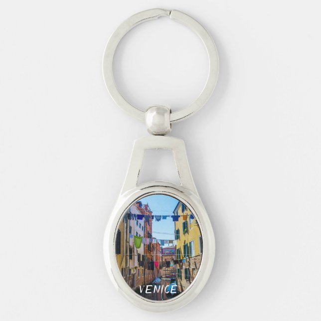 Street in Venice with laundry washed clothes Italy Key Ring (Front)