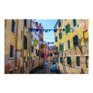 Street in Venice with laundry washed clothes Italy Photo Print