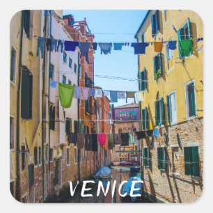Street in Venice with laundry washed clothes Italy Square Sticker