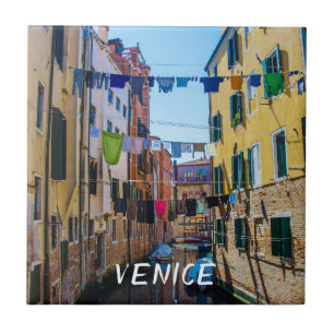 Street in Venice with laundry washed clothes Italy Tile