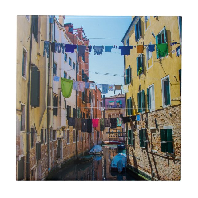 Street in Venice with laundry washed clothes Italy Tile (Front)