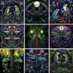 Street Lamp Bats Tile (Swamp Collection)<br><div class="desc">Introducing the Street Lamp Bats Tile from the Swamp Collection. This decorative 4.25 x 4.25 inch ceramic tile features an intricately detailed dragonfly design in art nouveau style. The vivid purple, emerald green, golden yellow, and jet black motifs have an almost ultraviolet quality. Part of a set of 12 Gothic-inspired...</div>