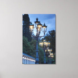 Street lamps at night, Germany Canvas Print