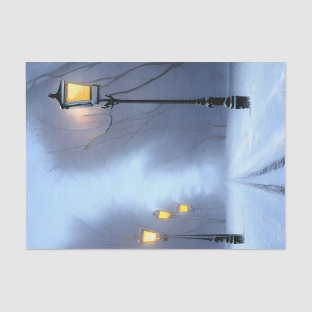 Street Lamps Glowing In Winter Wonderland Tissue Paper (Front)
