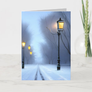Street Lamps Glowing On Country Lane Thank You Card