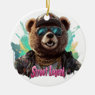 Street Legend Bear - Cool Graphic Design Ceramic Tree Decoration