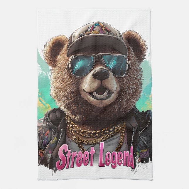 Street Legend Bear - Cool Graphic Design Tea Towel (Vertical)