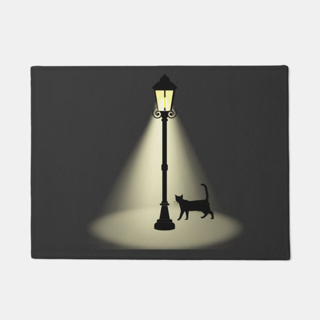 Street light night prowl black cat doormat (Front)