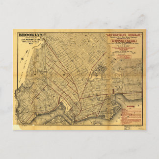 Street Map of Brooklyn, New York (1874) Postcard