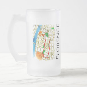 Street Map of Florence Italy in Watercolor Frosted Glass Beer Mug