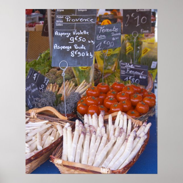Street market merchant's stall with white poster (Front)