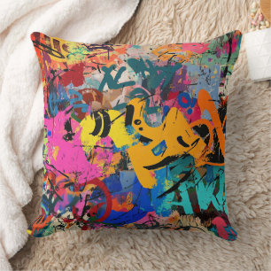 Street Mural with Layered Drips & Urban Color (1) Cushion