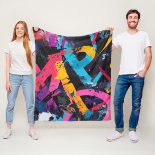 Street Mural with Layered Drips & Urban Color (1) Fleece Blanket