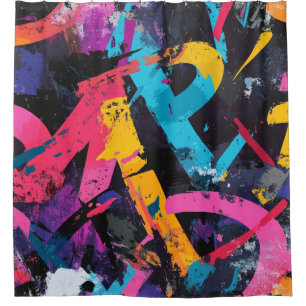 Street Mural with Layered Drips & Urban Color (1) Shower Curtain