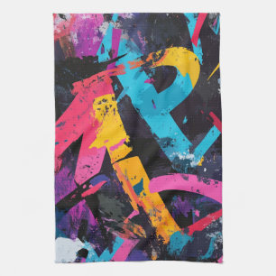 Street Mural with Layered Drips & Urban Color (1) Tea Towel