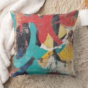 Street Mural with Layered Drips & Urban Color (4) Cushion