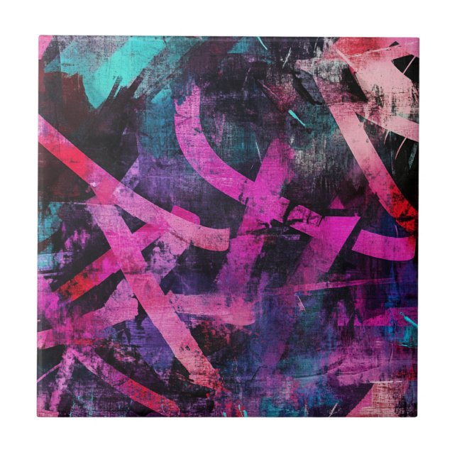 Street Mural with Layered Drips & Urban Color (4) Tile (Front)