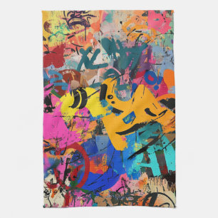 Street Mural with Layered Drips & Urban Color (6) Tea Towel