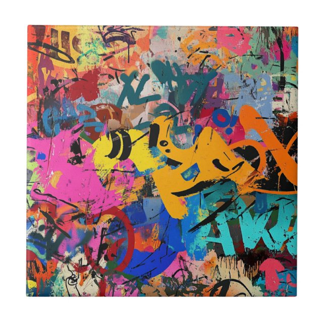 Street Mural with Layered Drips & Urban Color (6) Tile (Front)