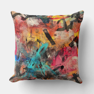 Street Mural with Layered Drips & Urban Color (7) Cushion